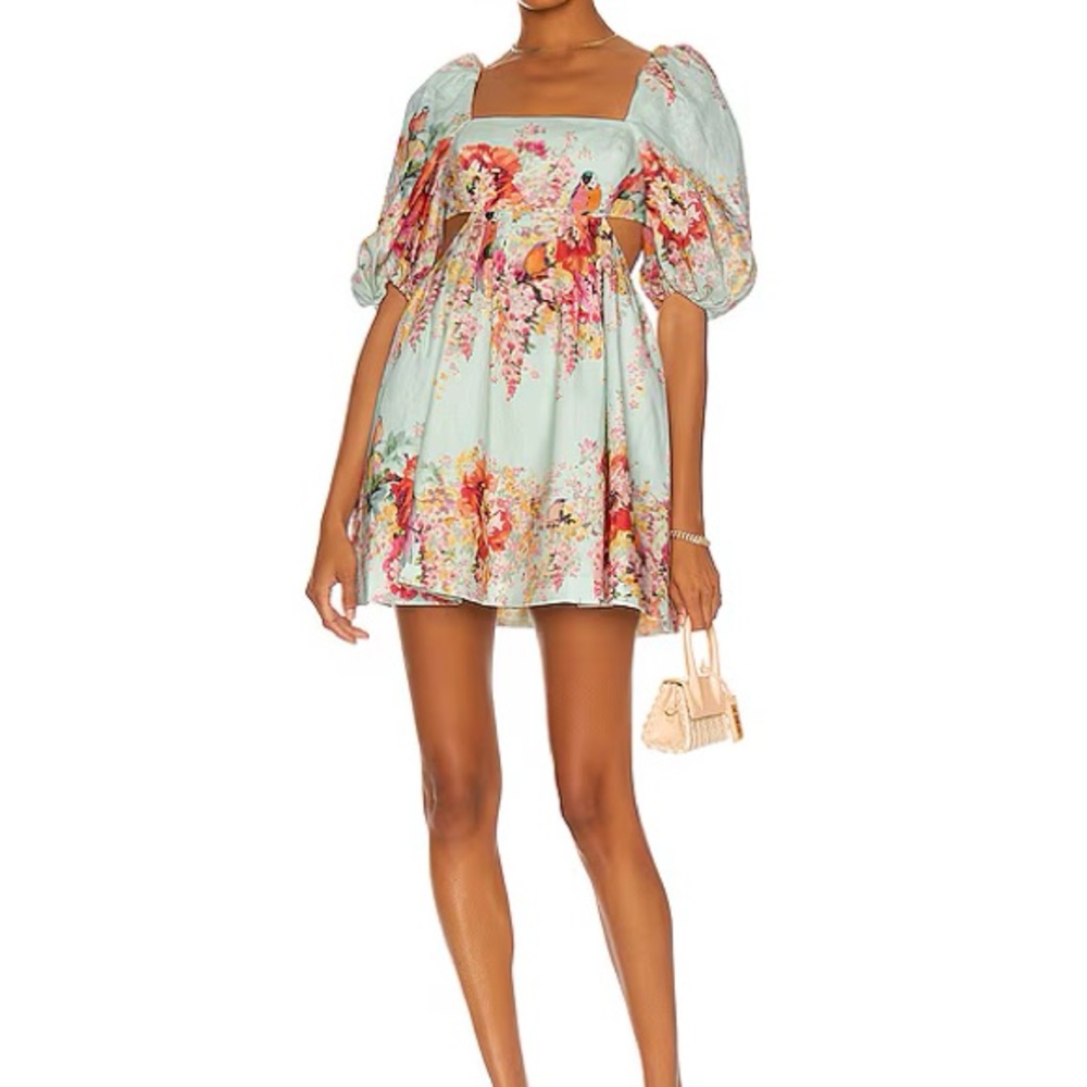 Zimmermann - Mae Mint Floral Cut Out Mini Dress, Size 2